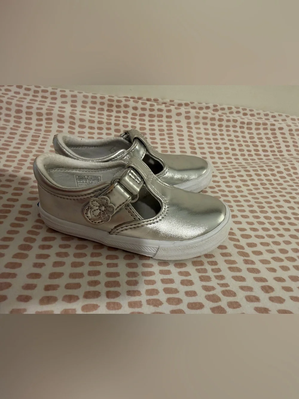 Keds Metallic Silver T-Strap Toddler Dress Shoes